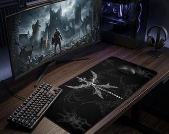 Angel Sword Maus Pad, Cybersigilism Schreibtischmatte, Edgy Gaming Decor