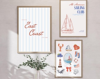 East Coast wall art, trendy digital print, set of 3, apartment/college dorm prints, coastal Cape Cod prints, 11x14