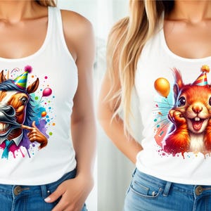 Cute Animals Bundle Making Funny Faces 24 PNG, Adorable Cartoon Animals Graphic Tee, Fun and Whimsical Kids Shirt, Unique Party Animals Gift
