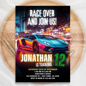 Editable Race Car Birthday Invitation: Canva Template (Digital Download)
