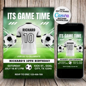 Personalized Soccer Birthday Invitation: Game Time Theme (Instant Download, 5x7&quot; PDF Template)