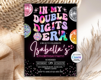 Double Digits Birthday Invitation, Swiftie Eras Tour, Editable Canva Template (Digital Download)