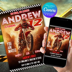 Editable Motorcross Birthday Invitation, Dirt Bike Birthday Invitation, Motorbike Invitation, Boys Birthday Invite, Canva Birthday Template