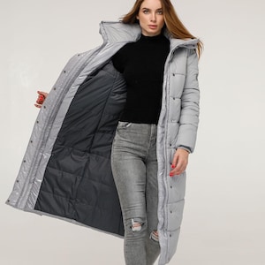 Gray Long Puffer Coat Warm Winter Clothing Пуховик ПВ-1279 Лаке Тон 5А