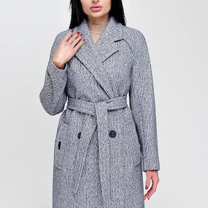 Wool Coat With Belt Grey Belted Lined Classic Minimalist Midi Outerwear Пальто В-1194 Монако Тон 6