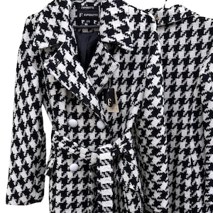 Houndstooth Wool Coat With Belt Patterned Textured Midi Lined Black And White Overcoat Пальто В-983  Aрт.742-27  Тон 1
