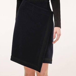 Asymmetric Wool Wrap Skirt - A-line Midi for Autumn and Winter