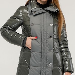 Olive Long Puffer Coat Warm Winter Clothing Пуховик ПВ-1279 Лак Тон 25 + Тон 860