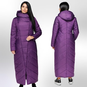 Purple Long Puffer Coat Winter Warm Women&#39;s Clothing Пуховик ПВ-1133 Лаке Тон 33