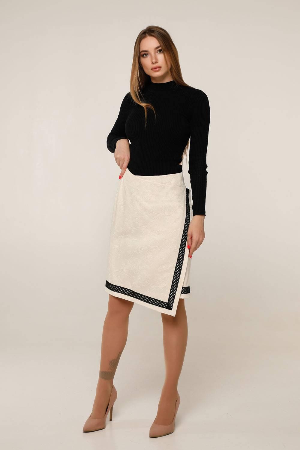 Asymmetric Wool Wrap Skirt - A-line Midi for Autumn and Winter