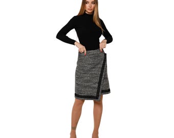 Asymmetric Wool Wrap Skirt - A-line Midi for Autumn and Winter