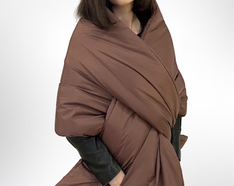 Chocolate Puffer Scarf with Pockets: Warm Winter Wrap