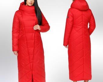 Red Long Puffer Coat Winter Warm Women&#39;s Clothing Пуховик ПВ-1133 Лаке Тон 76