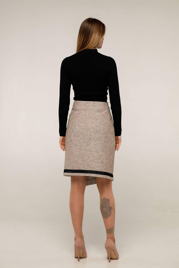 Asymmetric Wool Wrap Skirt A-line Midi for Autumn and Winter Юбка