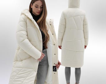 Cream Puffer Quilted Coat Womens Puff Jacket Пуховик ПВ-1304 Лаке Тон 1