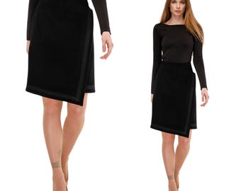 Asymmetric Wool Wrap Skirt - A-line Midi for Autumn and Winter