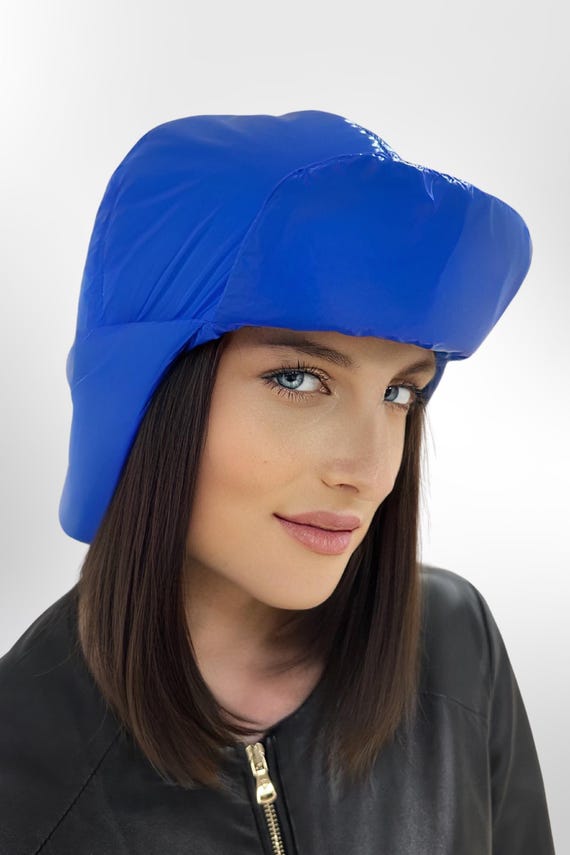 Royal Blue Puffer Hat Winter Warm Quilted Aviator Helmet Cap  display picture 2