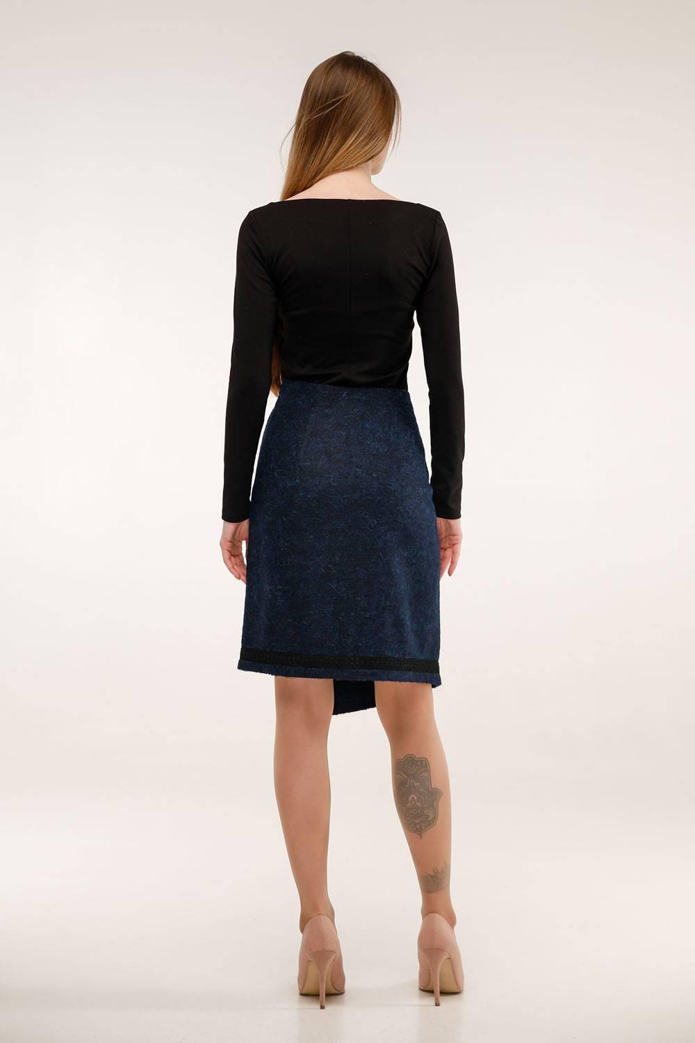 スカート asymmetry wool wrap skirt / ilean Asymmetric Wool Wrap Skirt - A-line Midi for Autumn and Winter
