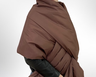 Chocolate Puffer Blanket Scarf: Warm Winter Wrap with Pockets
