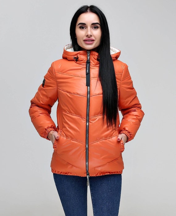 Orange Puffer Jacket Women Orange Puffy Hooded Coat Waterproof and Windproof 1237 Art.102008 640 1