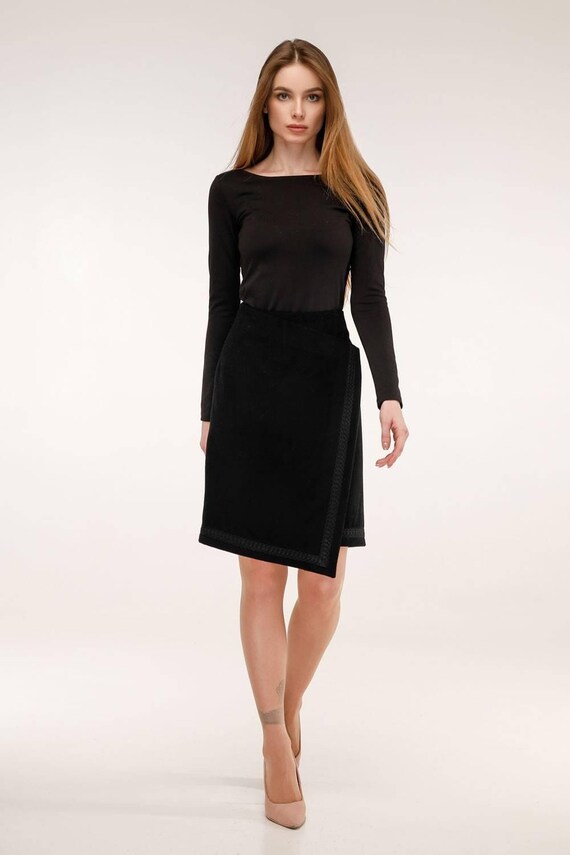 Asymmetric Wool Wrap Skirt - A-line Midi for Autumn and Winter