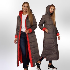 Lång pufferrock med huva dam Vattentät och vindtät vinterjacka Пуховик ПВ-1202 Лаке Тон 71+Тон 76