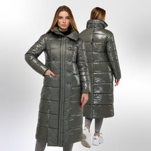 Olive Green Long Puffer Coat Warm Winter Clothing Пуховик ПВ-1279 Лак Тон 25