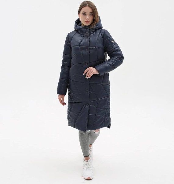 Navy Puffer Quilted Coat Womens Puff Jacket 1304 18 Etsy