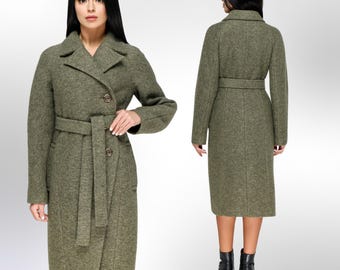 Wool Coat With Belt Lined Autumn Winter Overcoat Пальто В-1179 Cost Тон 82