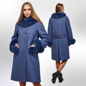 Blue Fox Collar and Cuffs Wool Coat Luxury Winter Outerwear Пальто П-1205 н/м Шерсть пальтовая W7-18162 Тон 11