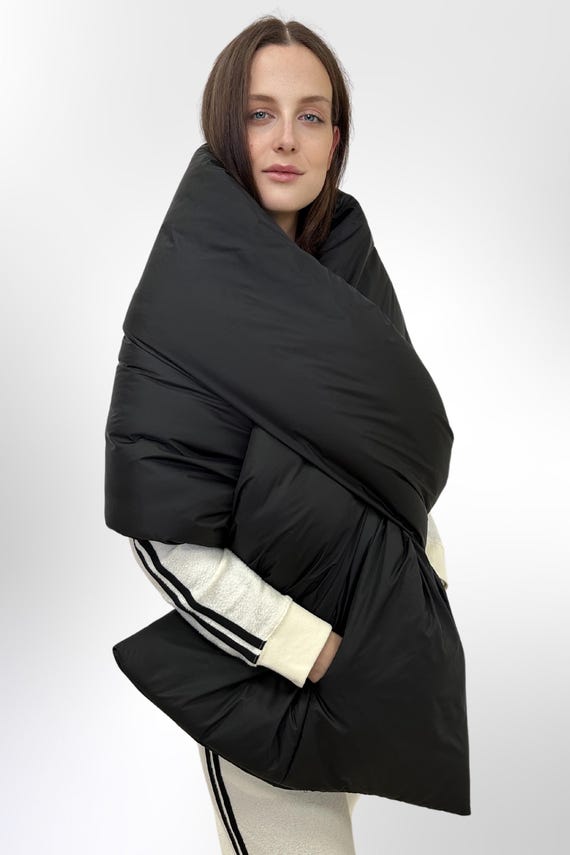 Hood Puffer Shawl NVLTY Vintage Shawl Collar Puffer Jacket Black