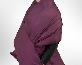 Purple Puffer Blanket Scarf: Warm Winter Wrap with Pockets