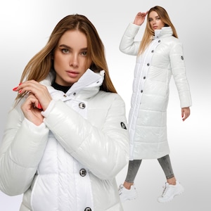 White Long Puffer Coat Warm Winter Clothing Пуховик ПВ-1279 Лак Тон 110
