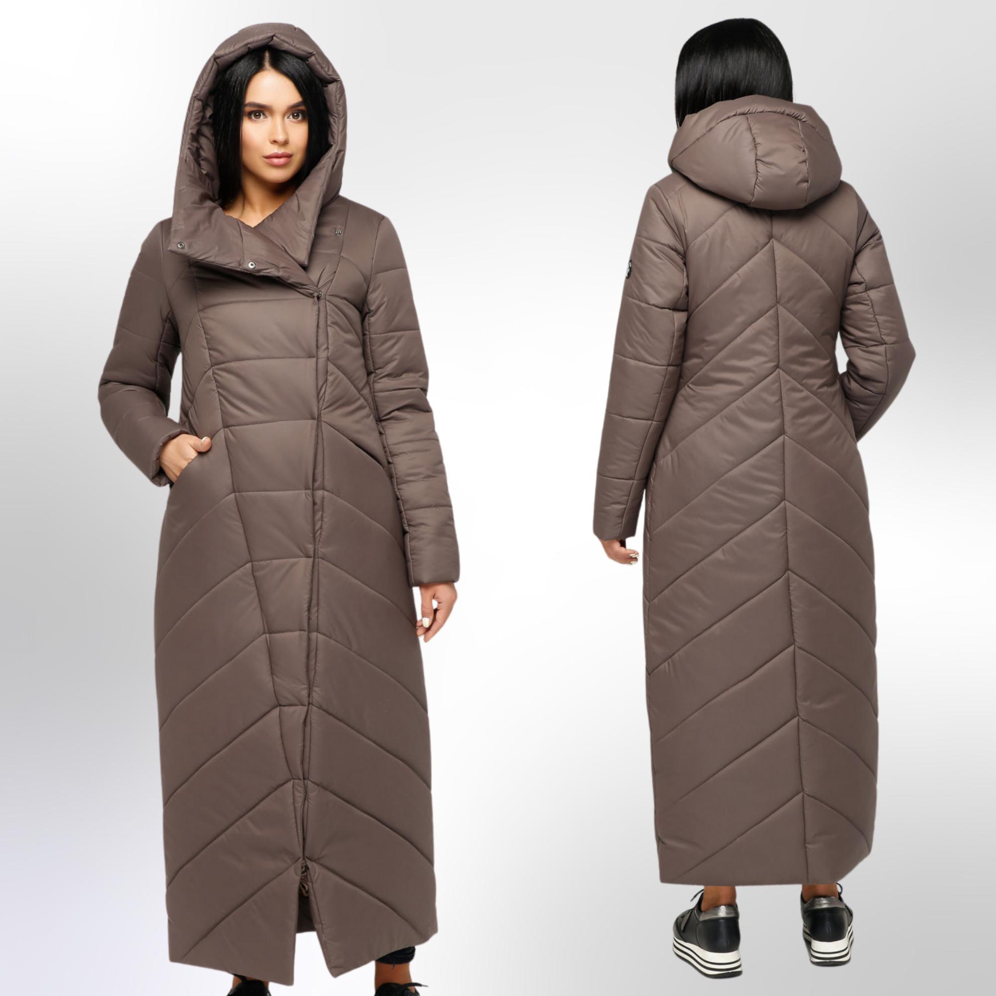 Brown Long Puffer Coat Winter Warm Women's Clothing Пуховик ПВ-1133 Лаке Тон 71
