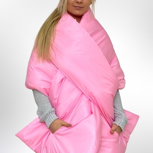 Roze puffer grote sjaal 20 x 85 in met 2 zakken deken sjaal cape rond schouders wrap warme winter cadeau dameskleding