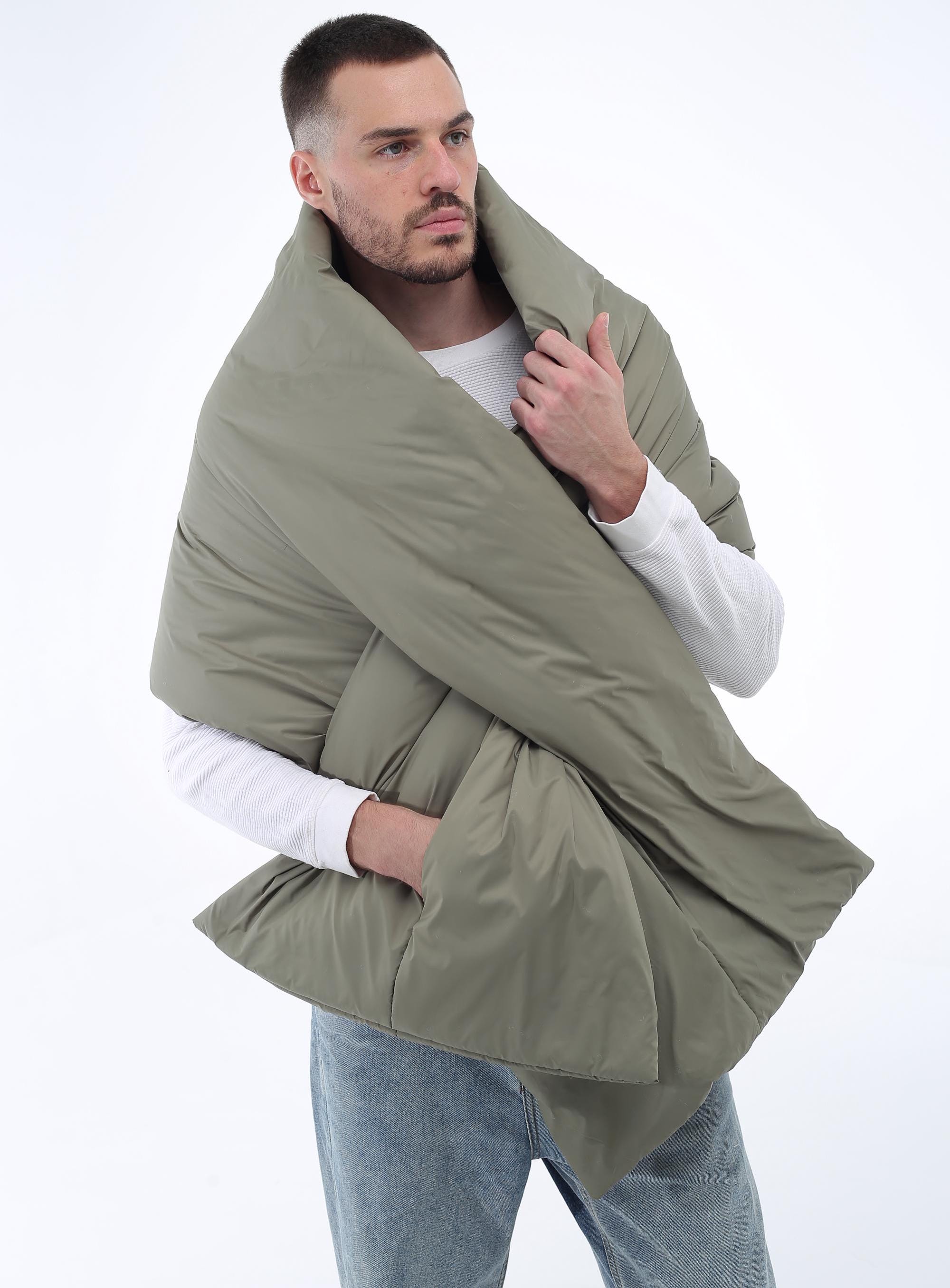 Men's Olive Puffer Scarf With Pockets: Warm Winter Wrap - Etsy