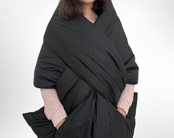 Winter Shawl Shoulder Cape Scarf With Pockets Puffer Large Stole 20x85in Blanket  Wrap Warm Gift Womens Clothing