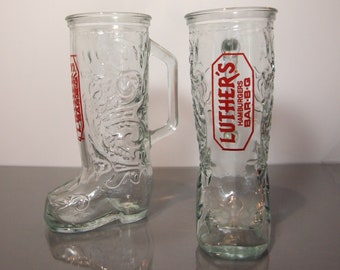 Vintage Glass Boot Mug | Retro Americana Souvenir | Luther's Hamburgers | Texas Collectible | Cowboy Mugs | Oktoberfest