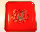 Vintage MCM Mid Century Decorative Metal Peacock Tray by Maxey - Eclectic, Retro Servingware, Tole Folk Art