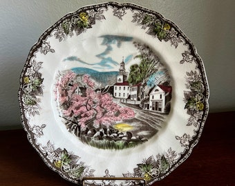 1950's Johnson Brothers Friendly Village "Village Green" 10.75 inch Plate | Brown Back Stamp | Traditional Holiday Plate | Made In England