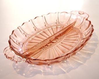 Vintage Anchor Hocking Pink Depression Glass Oyster and Pearls Divided Dish | Cottagecore | Easter Dinner | Farmhouse Wedding | Pink Glass