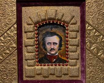 The Passion of Edgar Allan Poe - Oil Painting in Antique Frame
