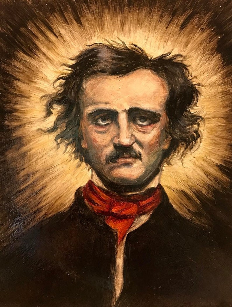 The Intensity of Mr. Poe Original Oil on Panel in Antique Etsy