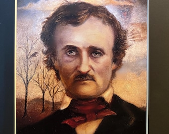 Alone - Print - Portrait of Edgar Allan Poe w Demon