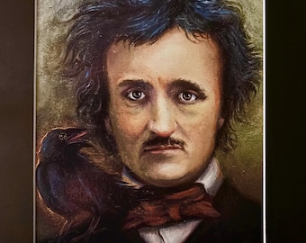 Poe and Raven - Print - Portrait of Edgar Allan Poe w Raven
