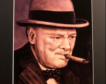 Print of Winston Churchill in Black Mat