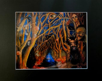 INSOMNIA PRINT - Fantastic Surreal Poe & Ravens  Mystical Woodlands