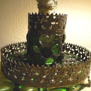 Ornate Gothic Green Stained Glass Mosaic Smudge Pot / Storage and Luminaire Candle Holder image 1