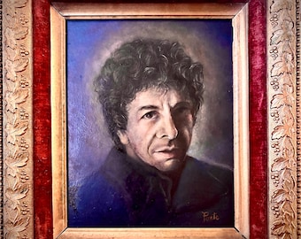 Oil painting of Leonard Cohen, “The Famous Blue Raincoat”