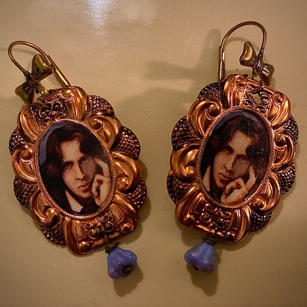 Oscar Wilde Antique Copper Mini-Print Portrait Earrings J Ponte Art